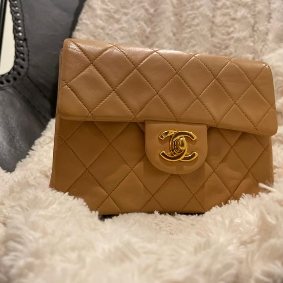 CHANEL LAMBSKIN LEATHER VINTAGE MINI SQUARE CLASSIC SINGLE FLAP SHOULDER BAG - Picture 9 of 16